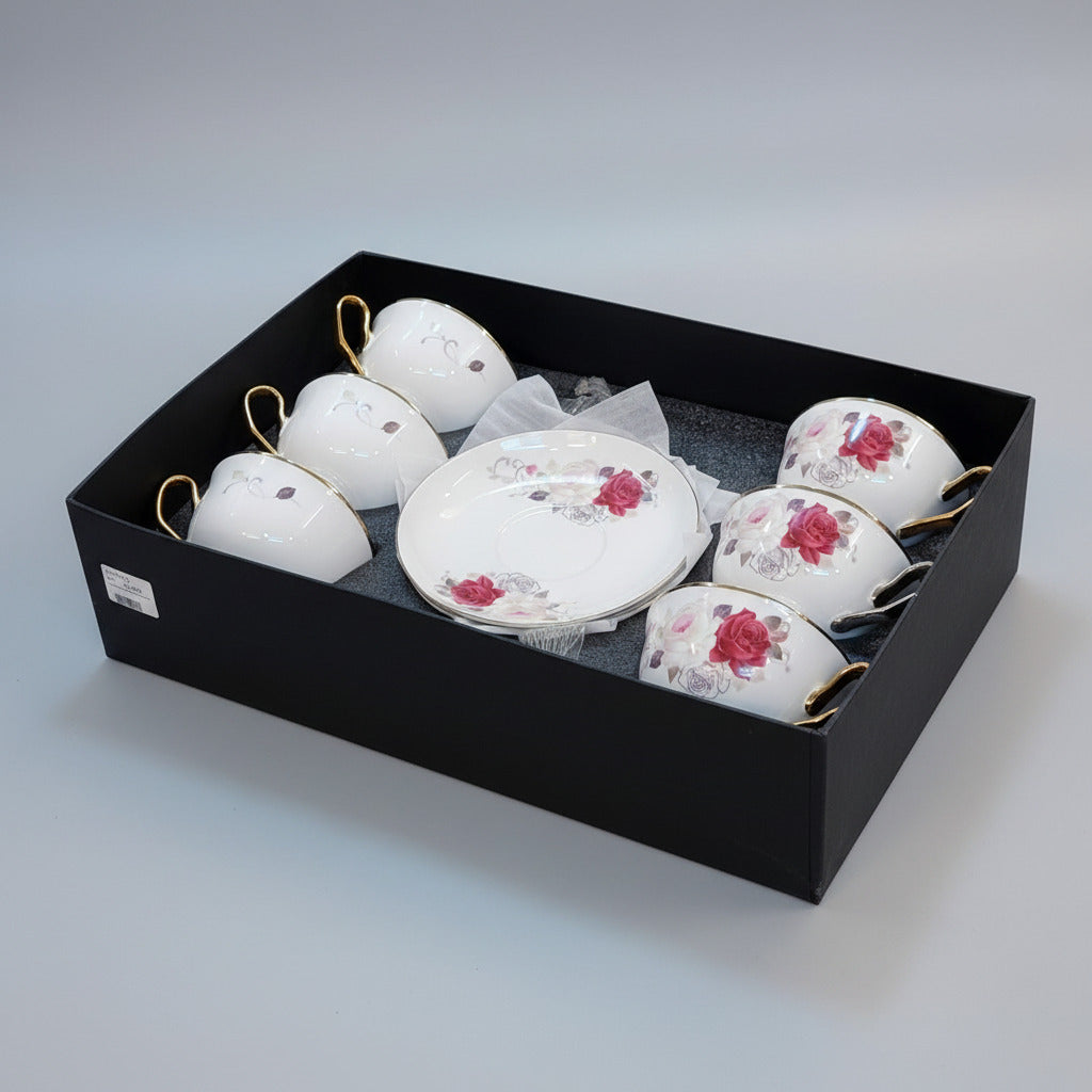 Luxury 12-Piece Ceramic Tea Cup and Saucer Set