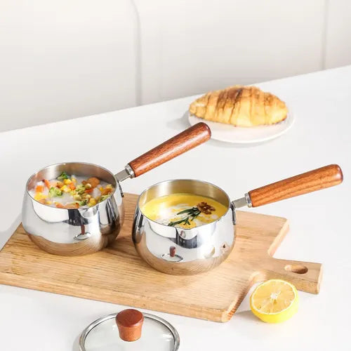 Chubby Stainless Steel Mini Pot with Wooden Handle