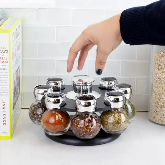 8PCS SPICE RACK ORGANIZER IN REVOLVING BASE