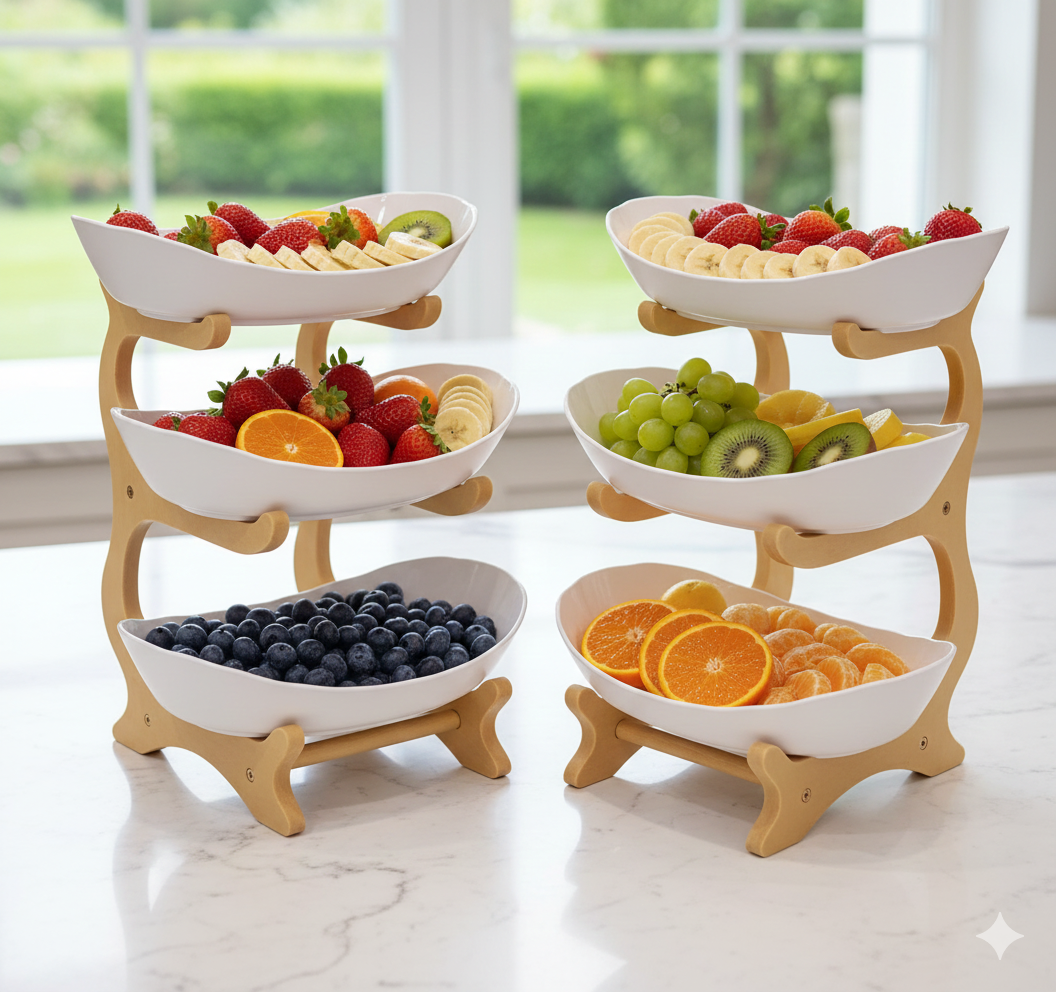 Modern Multi-Tier Serving Platters with Wooden Stand