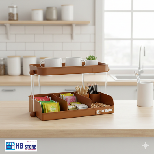 2-Tier Brown Modular Countertop Organizer