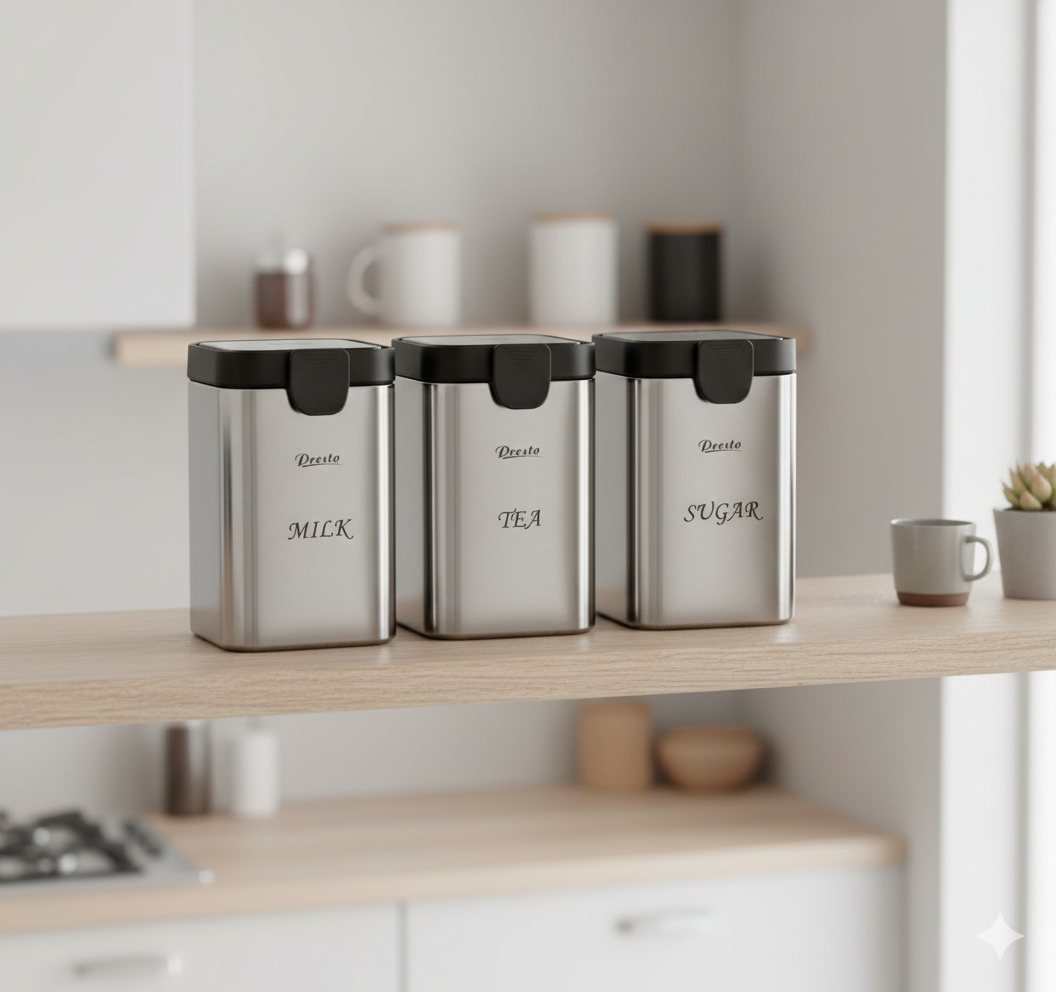 Presta Premium 3-Piece Stainless Steel Kitchen Canister Set