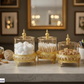 3-Piece Victorian-Style Amber Canister Set with Gold Filigree Base