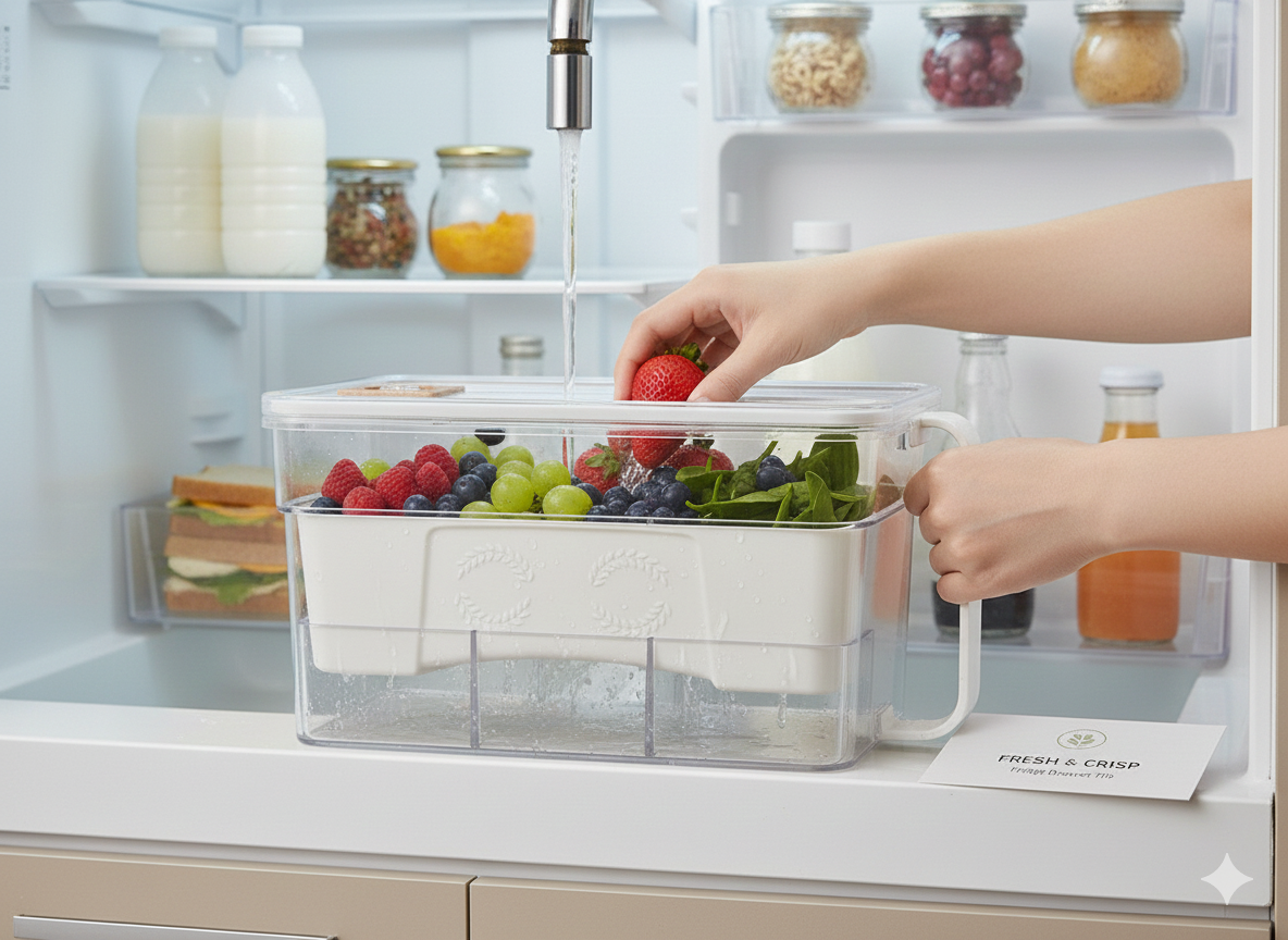 Organizer  Deep Storage Food Box with Drainer Basket