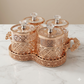Imperial Rose Gold Condiment Jar Set with Ornate Serving Tray