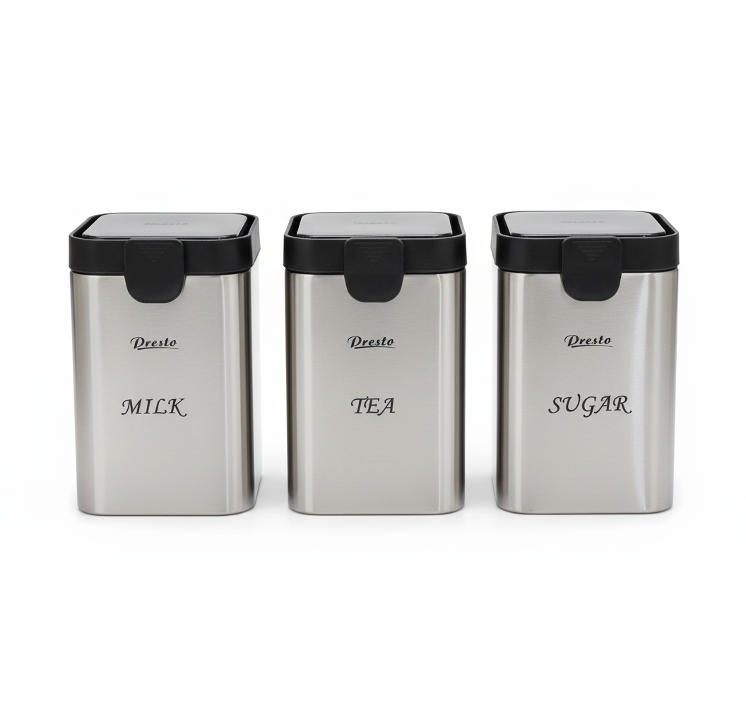Presta Premium 3-Piece Stainless Steel Kitchen Canister Set