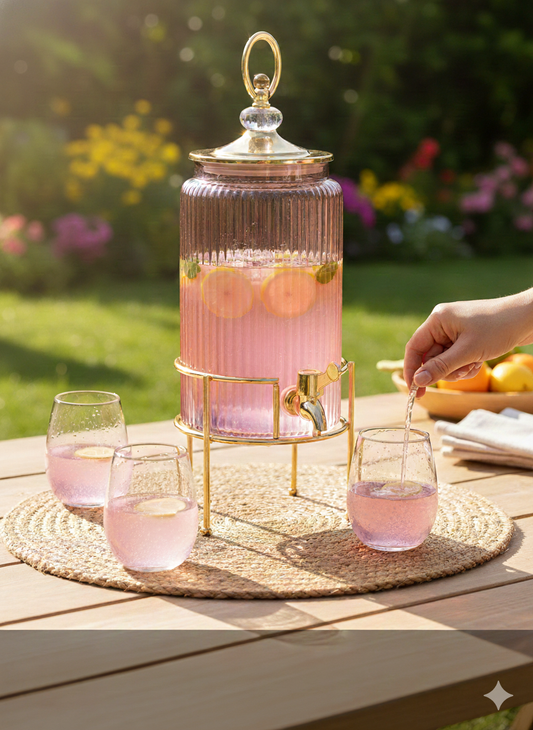 Elegant Purple Glass Beverage Dispenser with Durable Steel Stand | Perfect for Parties & Gatherings