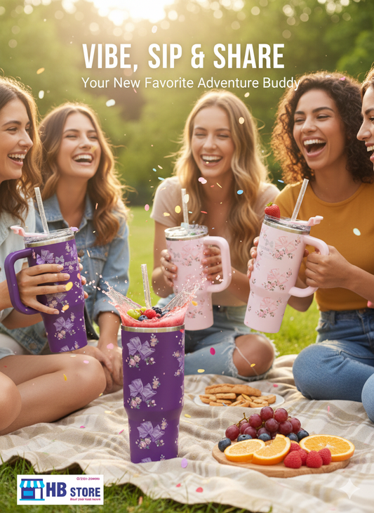 Floral & Bow Insulated Travel Tumbler with Handle