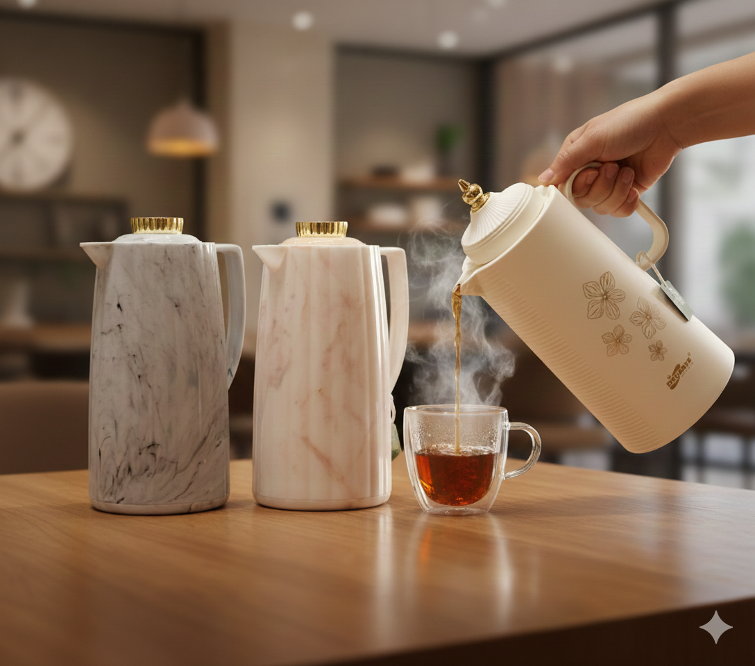 Marbled and Floral 1-Liter Insulated Thermal Flasks/Coffee Pots