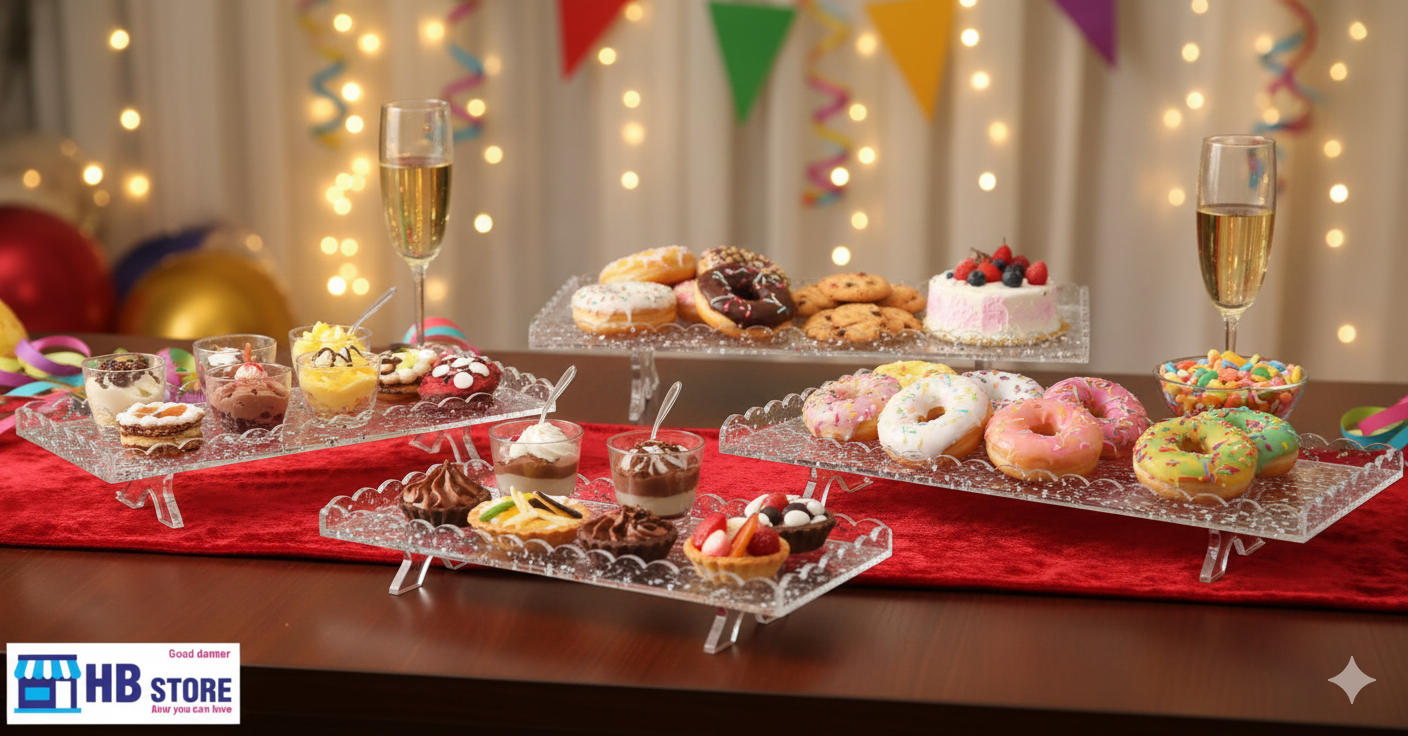 Acrylic Buffet Trays in 3 size  with Gold & Silver Foil Flakes | Elegant Display for Events & Parties