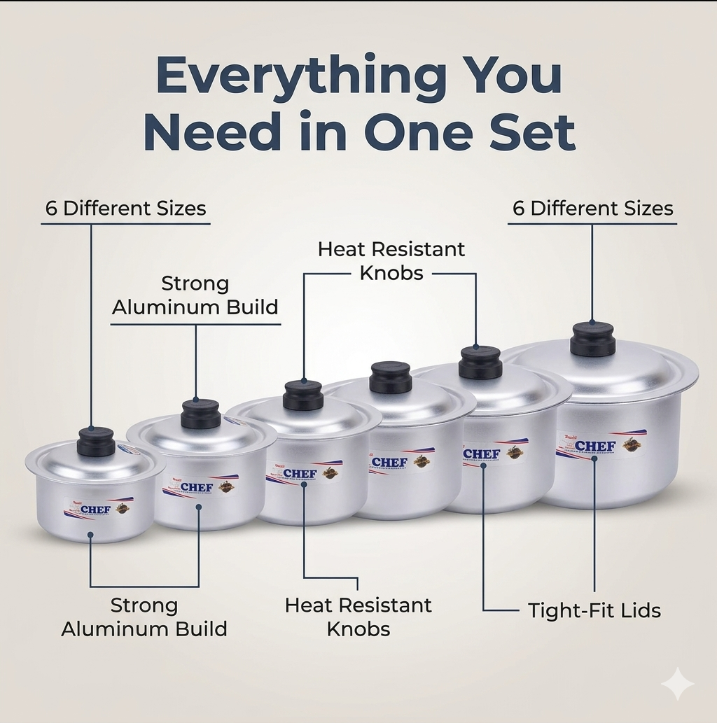 Majestic Chef 6-Piece Premium Aluminum Cookware Set