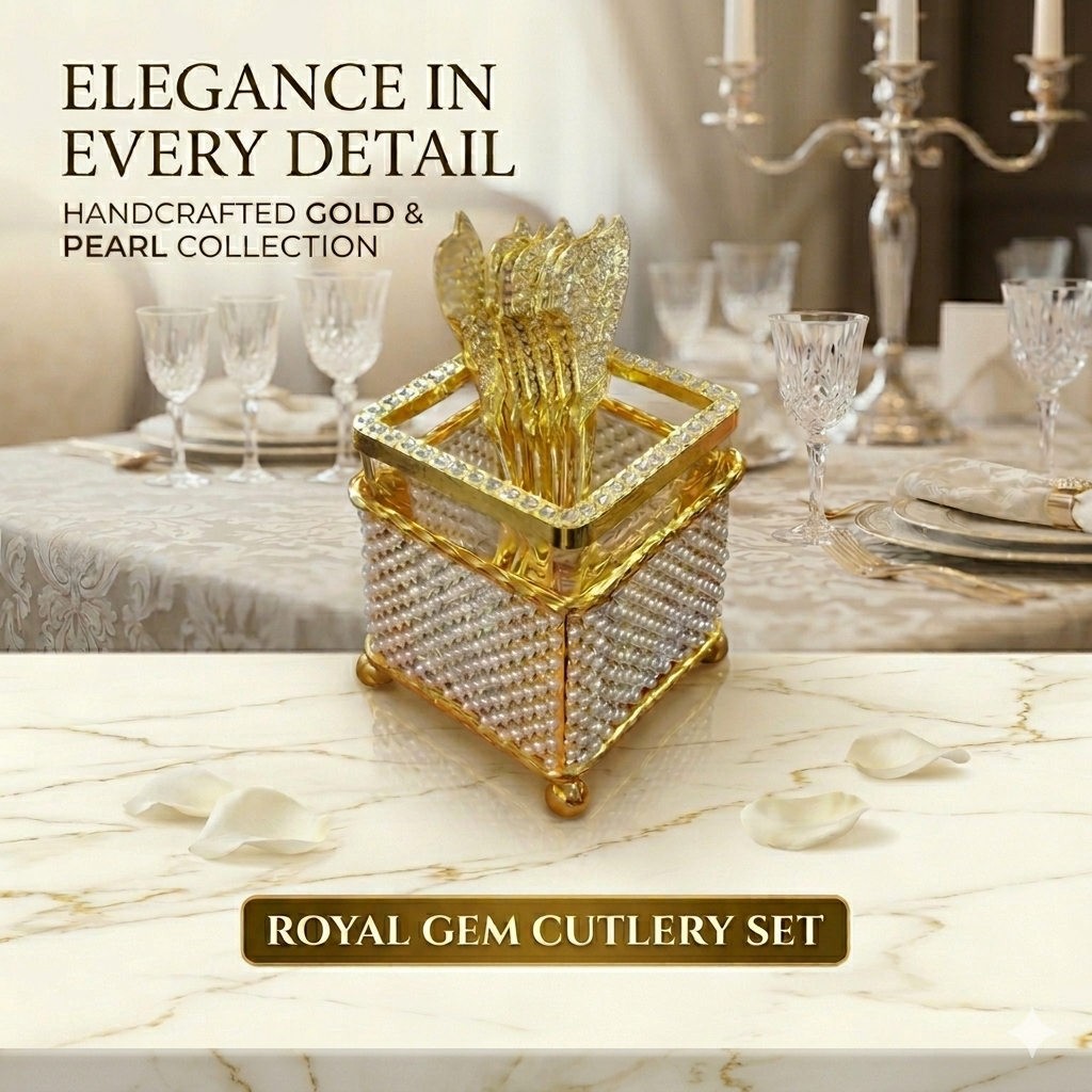 Imperial Gold & Pearl Studded Cutlery Set