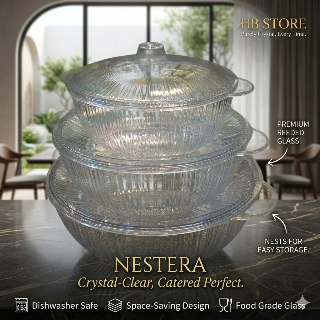 Fluted Crystal-Clear Glass Serving Bowl with Lid