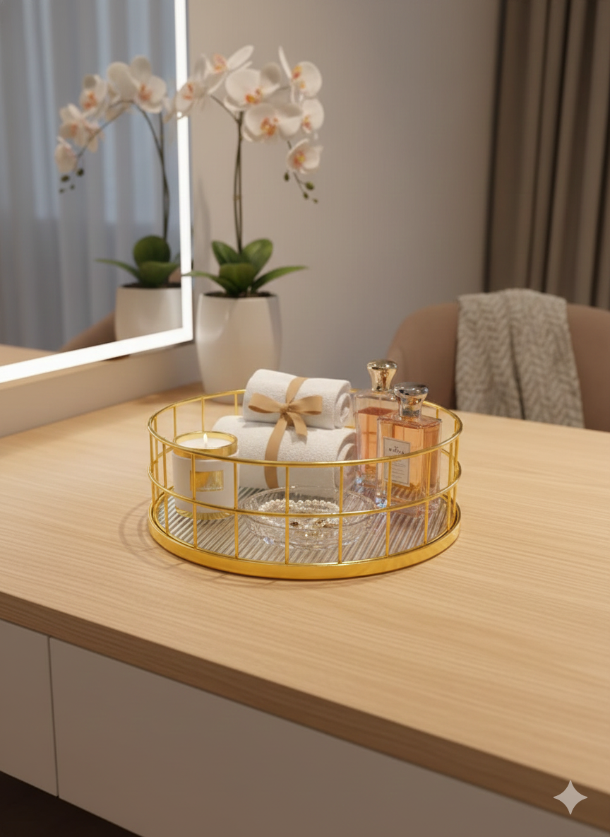 The Aurelia Gold & Ribbed Glass Decorative Tray