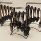 Matte Black & Gold Hanging Cutlery Set with Display Stand