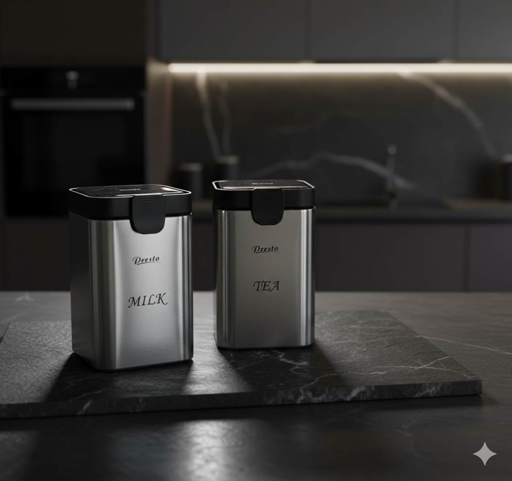 Presta Premium 3-Piece Stainless Steel Kitchen Canister Set