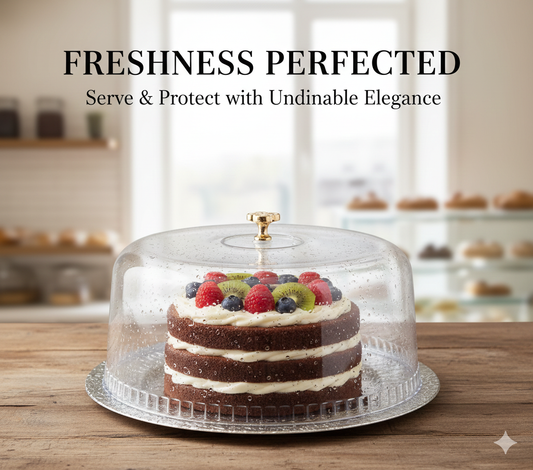 Embossed Silver Plate and Clear Cake Dome Set