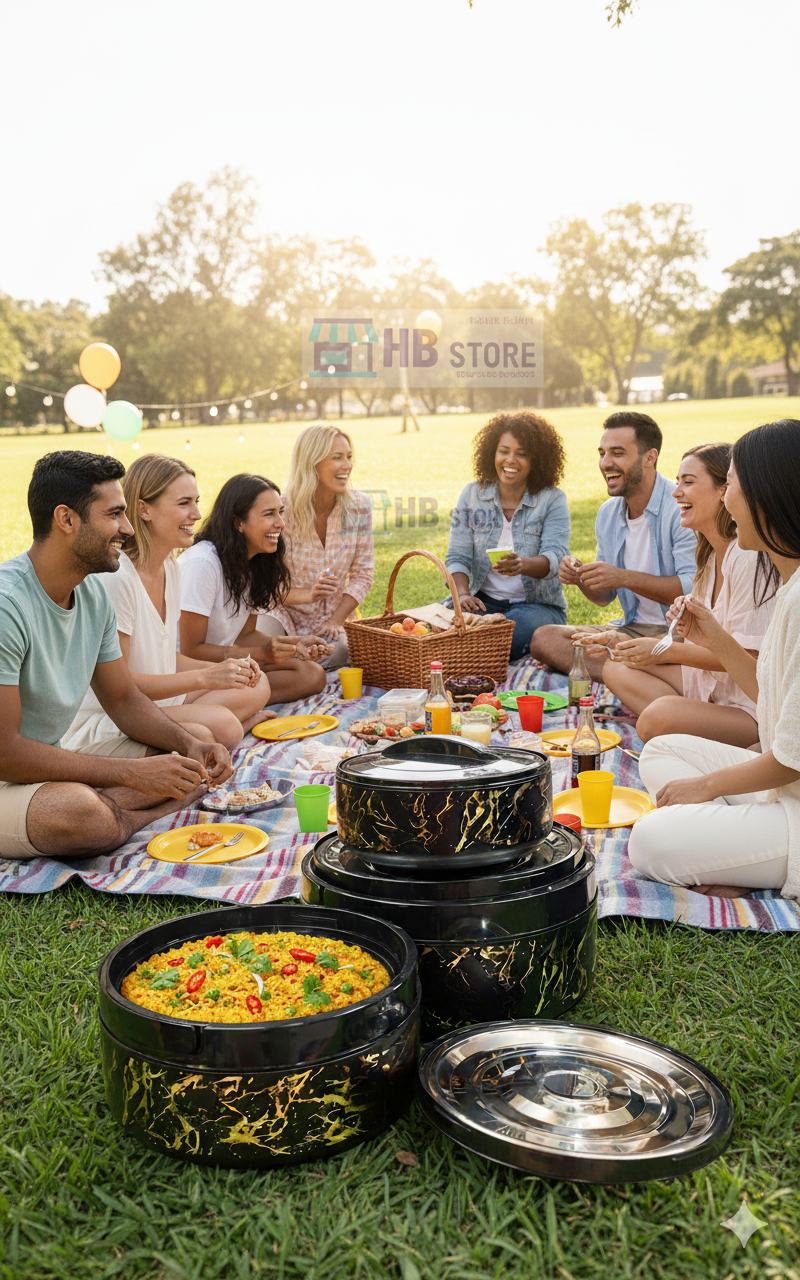 Marble Finish 3Pcs Insulated Hotpot Set – Black Edition