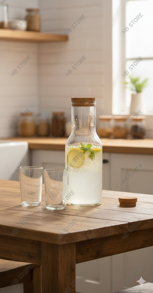 Glass Jug & 6-Piece Glass Set with Cork Lid
