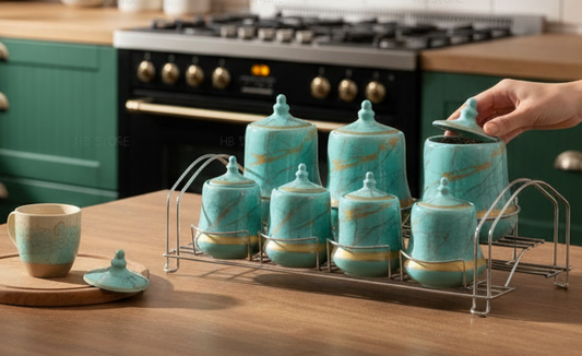 Luxury Ceramic Masala Rack – Multicolor, Blue & Brown Marble Collection