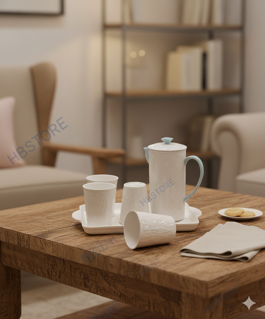 Elegant Ceramic Water Set – Pitcher with Matching Glass and Tray for Everyday Use