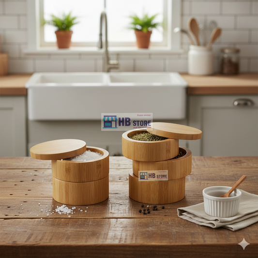 Multi-Tier Bamboo Jar – Spice, Sugar & Salt Organizer.