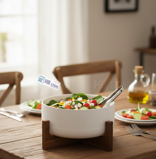 Stylish Ceramic Serving Bowl with Wooden Frame