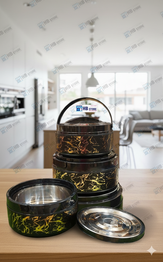 Marble Finish 3Pcs Insulated Hotpot Set – Black Edition
