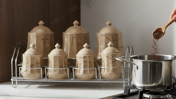 Luxury Ceramic Masala Rack – Multicolor, Blue & Brown Marble Collection