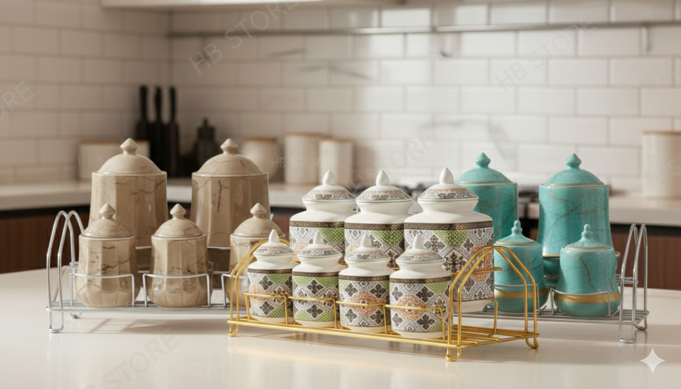 Luxury Ceramic Masala Rack – Multicolor, Blue & Brown Marble Collection