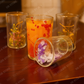 Clear Double Walled Glasses with Interior Flower Art