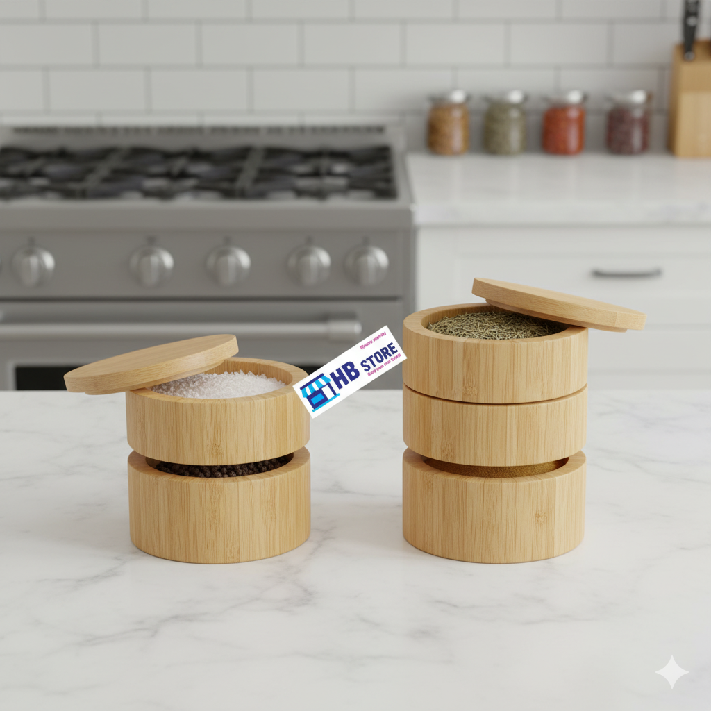 Multi-Tier Bamboo Jar – Spice, Sugar & Salt Organizer.