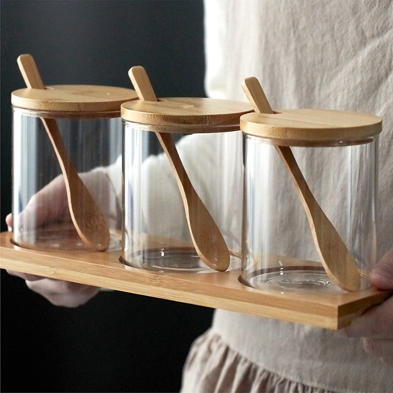 3Pcs Wooden & Glass Jar