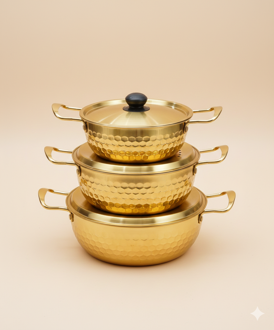 Gold Stainless Steel Stockpot Set – 3-Piece Luxury Cookware