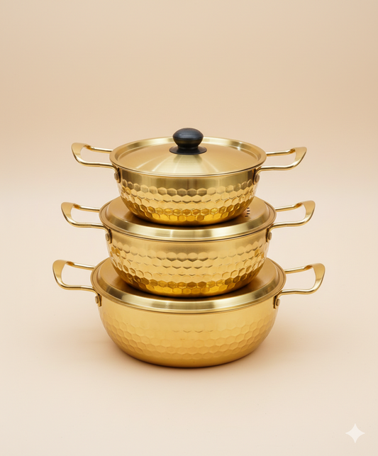 Gold Stainless Steel Stockpot Set – 3-Piece Luxury Cookware