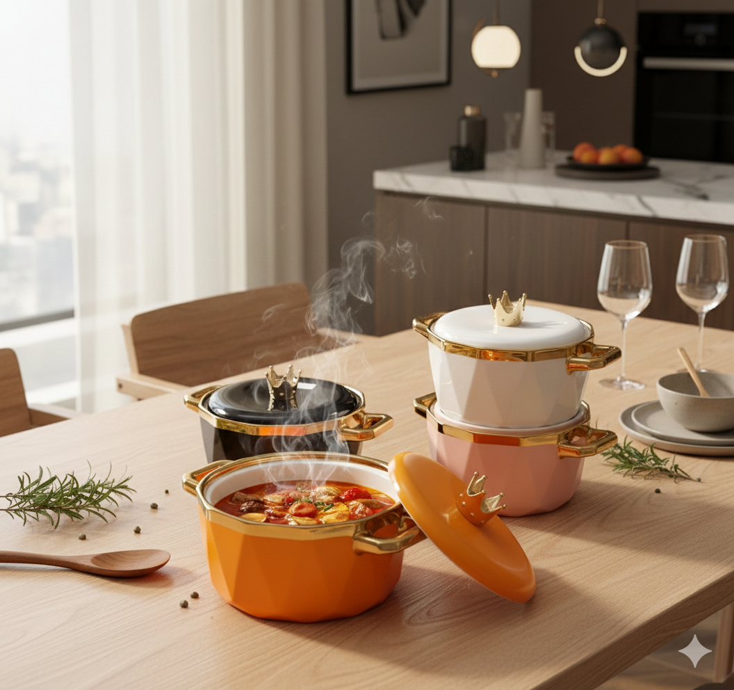 Crown Series Geometric Ceramic Serving Bowls