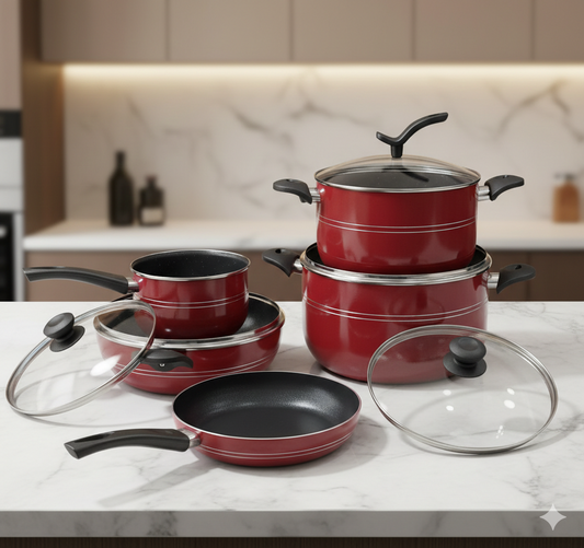 CHEF 10-Piece Essential Non-Stick Cookware Set – Maroon Edition