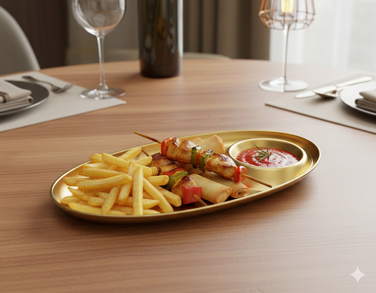 Gold SUS 304 Stainless Steel Serving Tray with Built-in Dipping Well