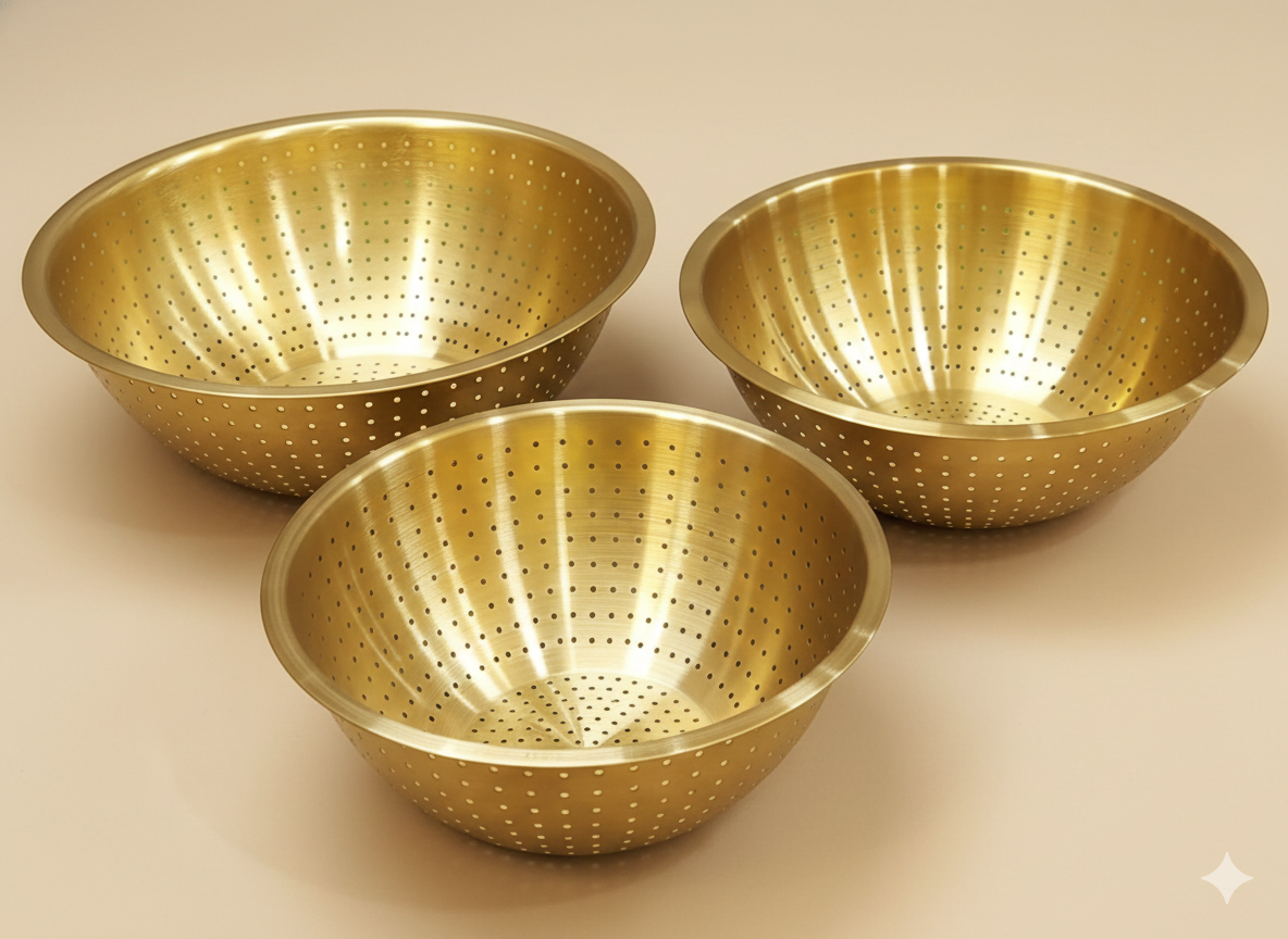 3-Piece Brushed Gold Stainless Steel Colander & Strainer Set