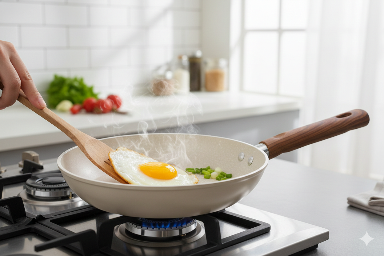 2-Piece Non-Stick Granite Frying Pan with Wood-Effect Handles