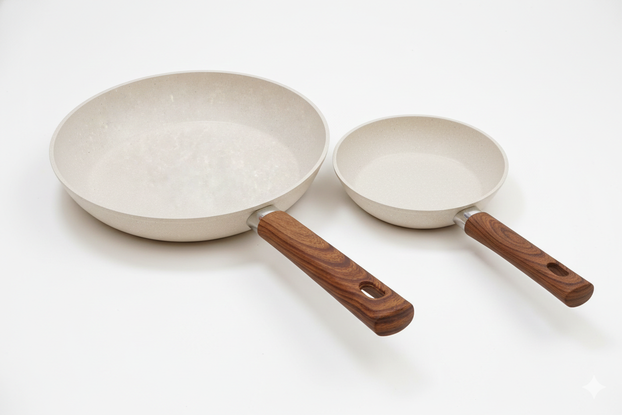 2-Piece Non-Stick Granite Frying Pan with Wood-Effect Handles
