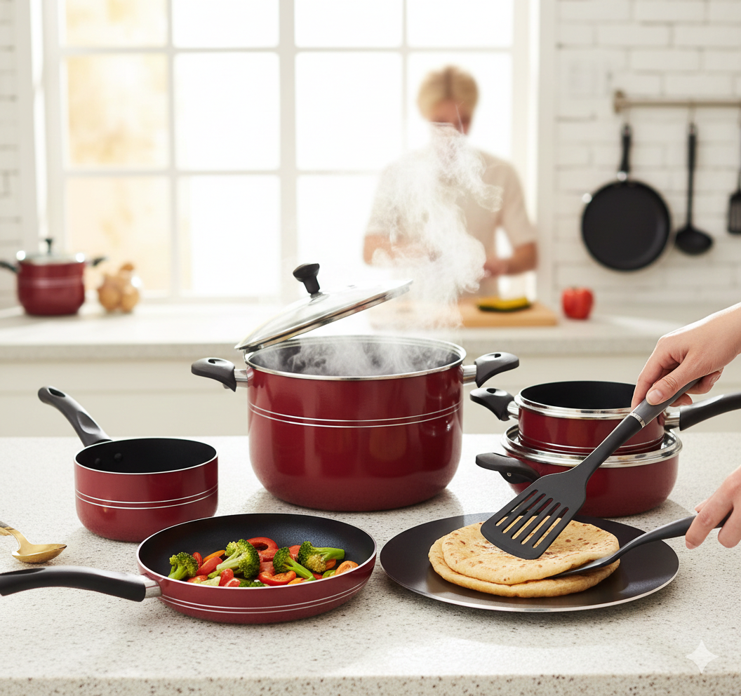 CHEF 10-Piece Essential Non-Stick Cookware Set – Maroon Edition