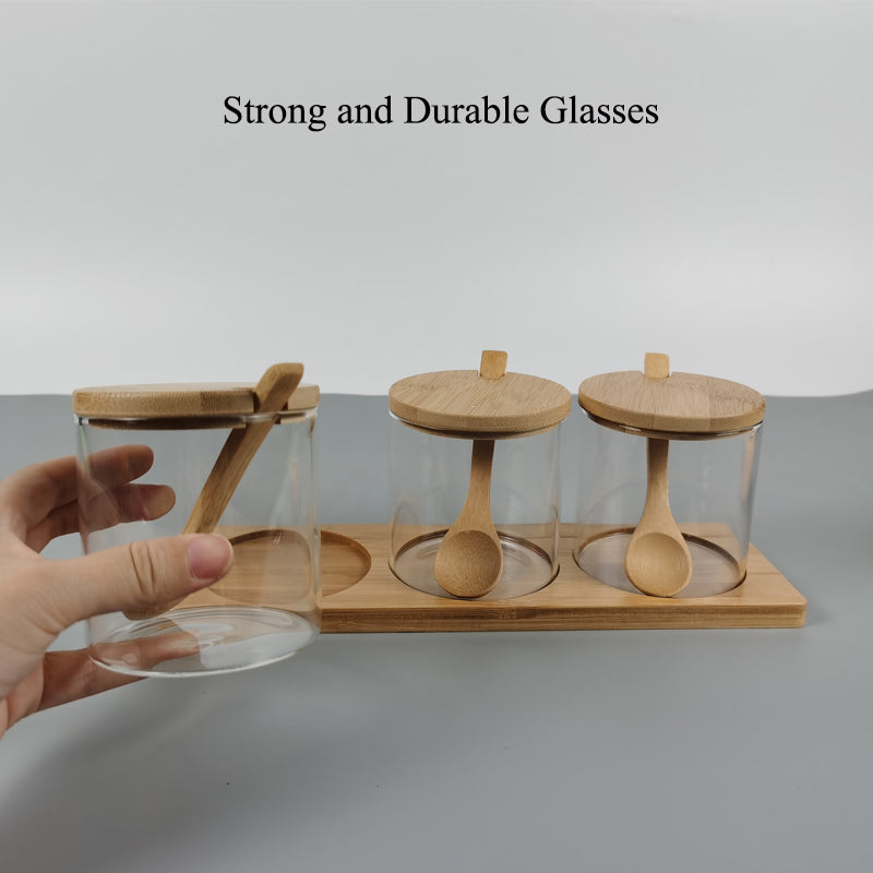 3Pcs Wooden & Glass Jar