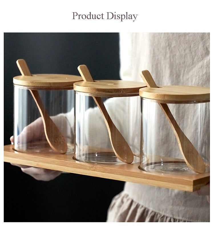 3Pcs Wooden & Glass Jar