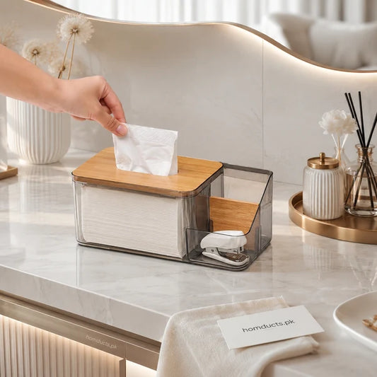 Nordic Style Bamboo & Smoke Gray Acrylic Tissue Dispenser