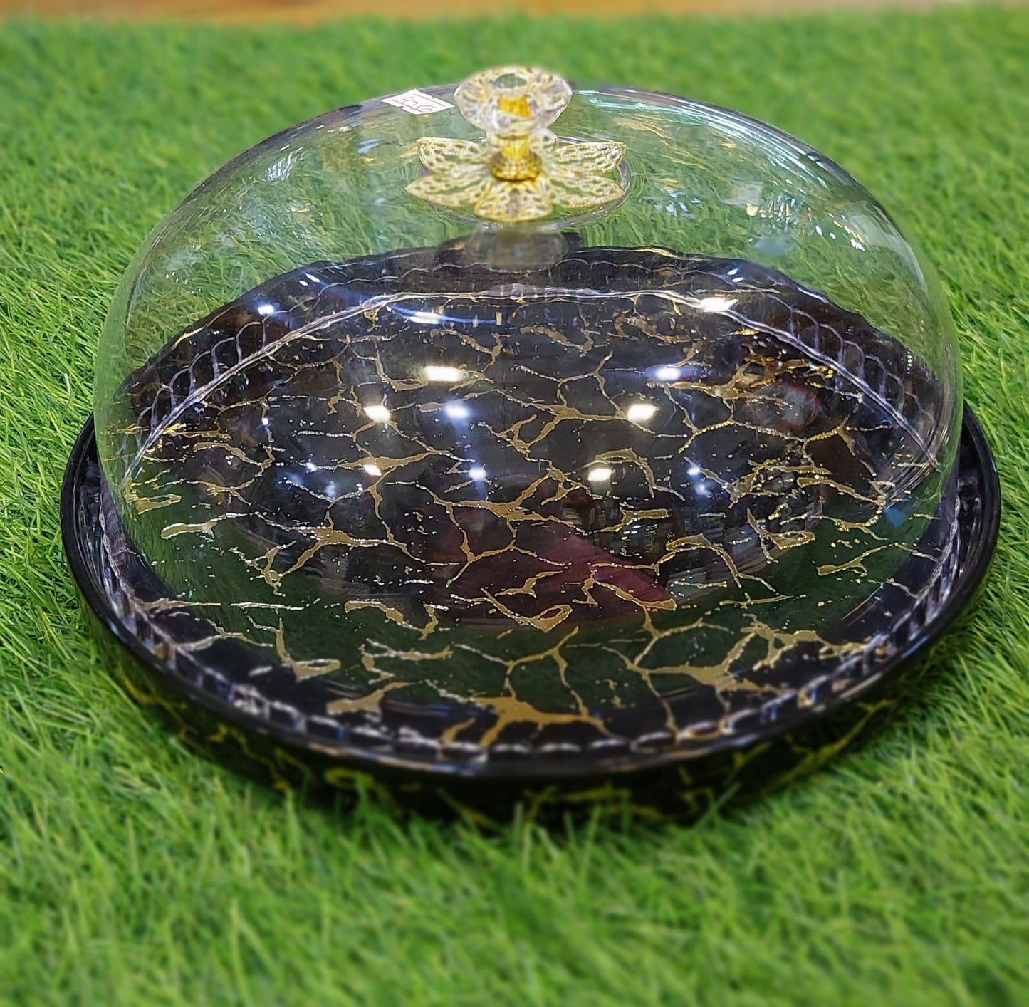 Black Marble Ceramic Cake Dish with Lid