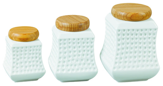 3Pcs Ceramic Airtight Jars With Wooden Lid