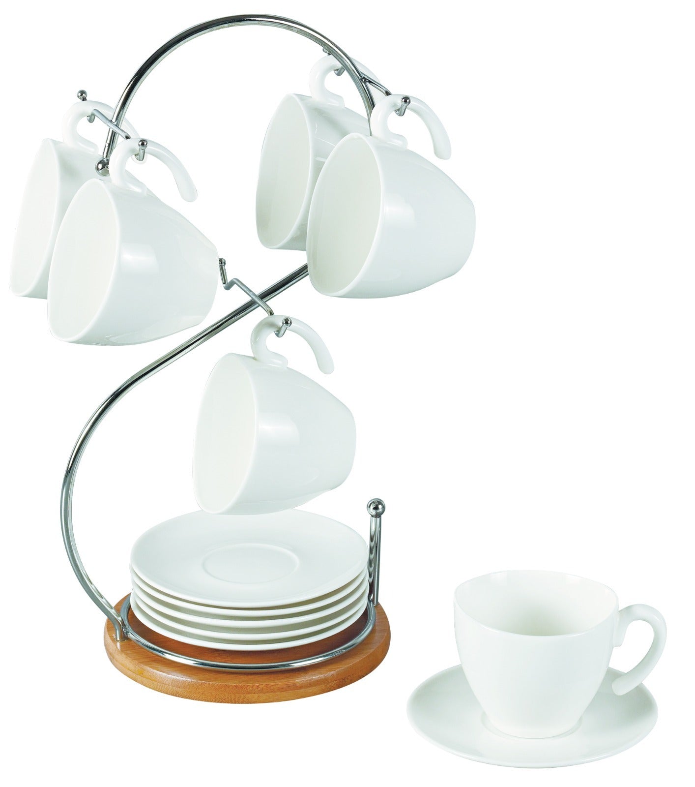 Ceramic Cup & Saucers with Metal Stand