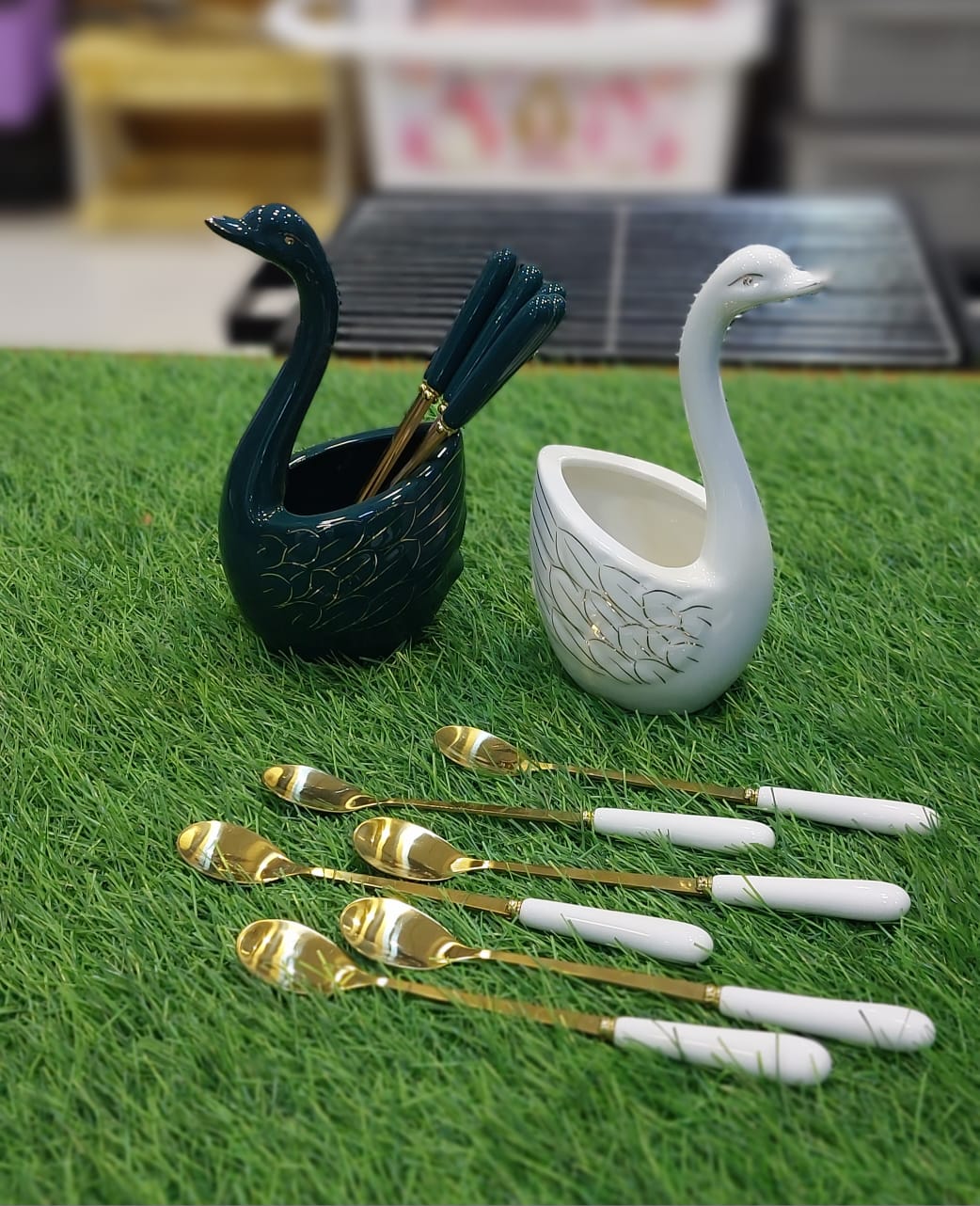 Ceramic Swan Spoon Set