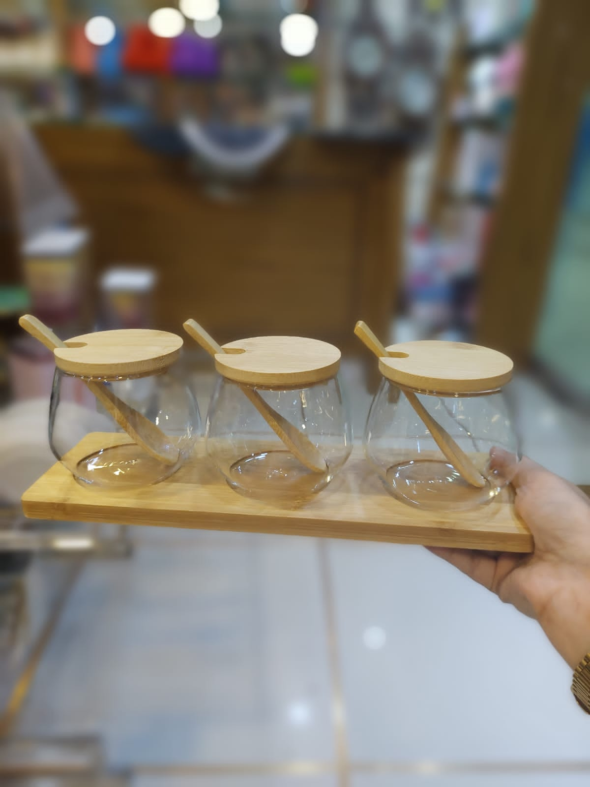 3Pcs Wooden & Glass Jar